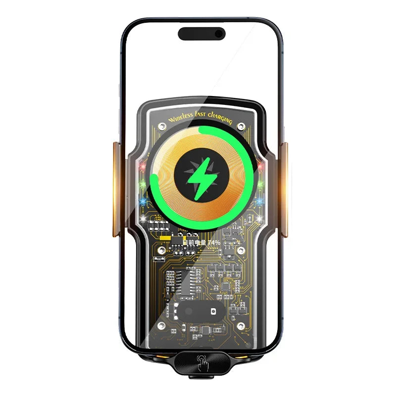 car accessories interior mounts phone holder support for cell phone bracket 15w wireless charging Transparent Technology Style