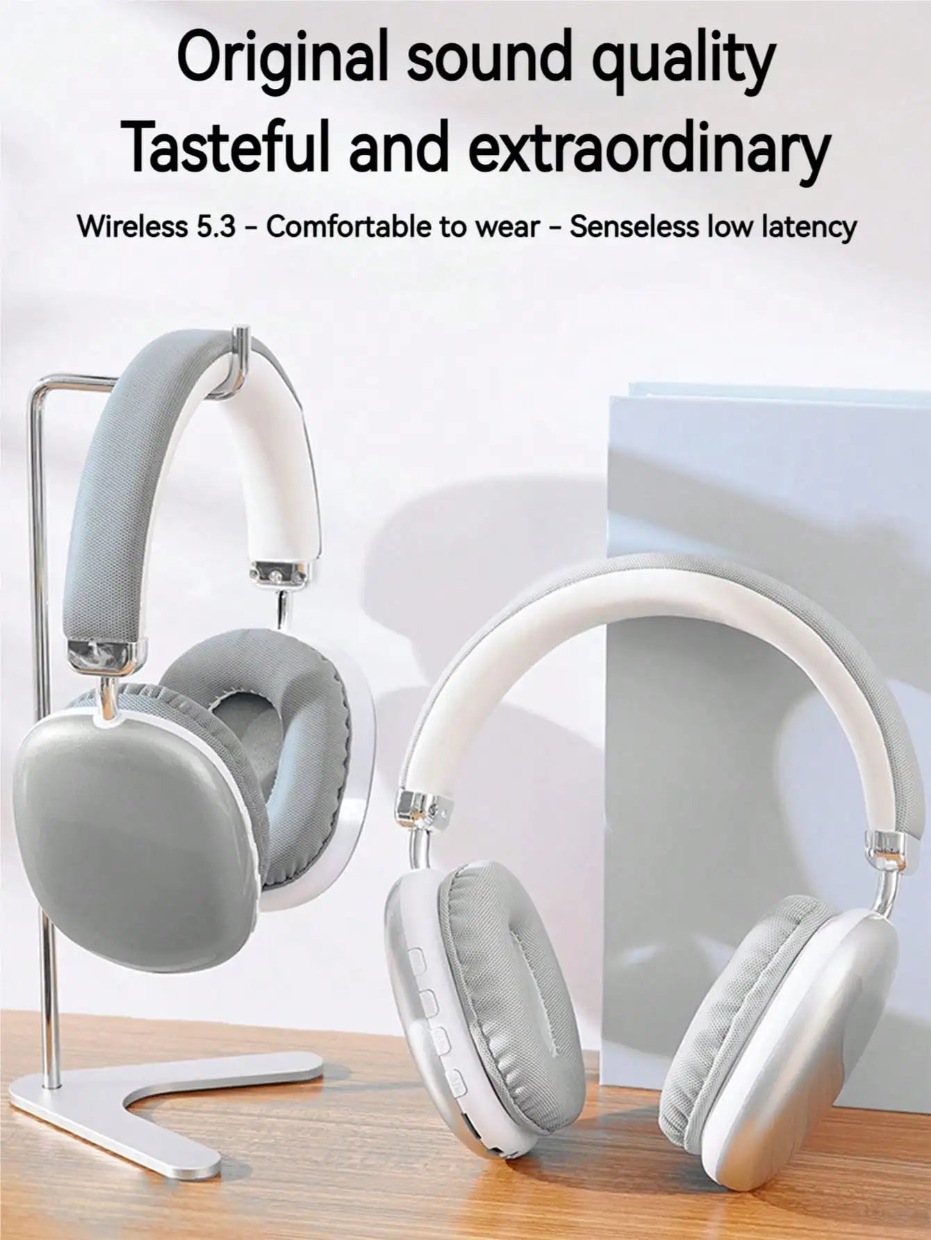 Bluetooth Headphones Over Ear Wireless Headset HiFi Music Gaming Comfortable Mic for iPhone Android PC Travel Sports Gift blue