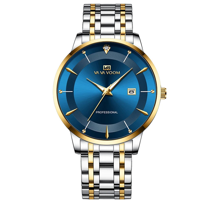 UTHAI Men's Watch Fashion Trend Calendar Waterproof Night Light Business Stainless Steel Strap Quartz Watch Clock Gift