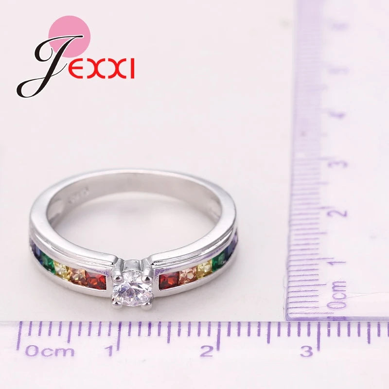 Band Jewerly Fashion 925 Sterling Silver Wedding Rings For Women Colored CZ Crystal Elegant Engagement Party Ring Anel