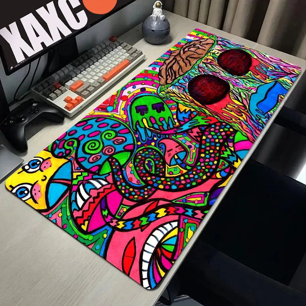 Trippy Psychedelic Weed Large Gaming Mouse Pad Computer Mousepad PC Gamer Mouse Mat Laptop Mouse Carpet Keyboard Mat Desk Pad