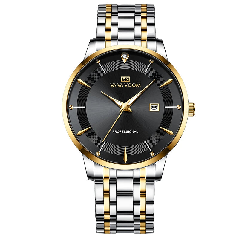 UTHAI Men's Watch Fashion Trend Calendar Waterproof Night Light Business Stainless Steel Strap Quartz Watch Clock Gift