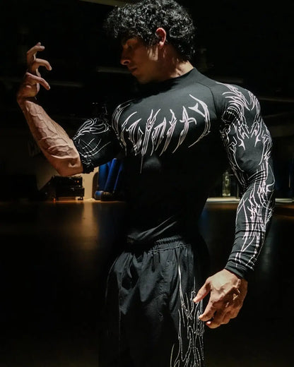 Men's High-neck Printed Tight-fitting Clothes For Fitness Training Quick-drying Clothes Elastic And Breathable For Exercise