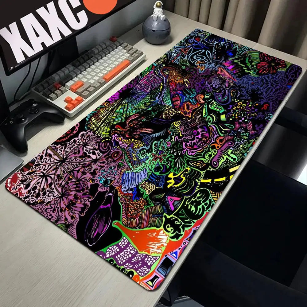 Trippy Psychedelic Weed Large Gaming Mouse Pad Computer Mousepad PC Gamer Mouse Mat Laptop Mouse Carpet Keyboard Mat Desk Pad