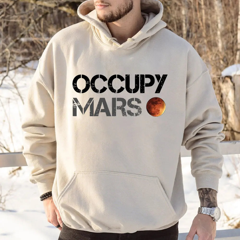 Casual Occupy Mars Minimal Design Printed Hoodies Men Sweatshirt Top Tee SpaceX Elon Musk Autumn and Winter Long-sleeved Sweater