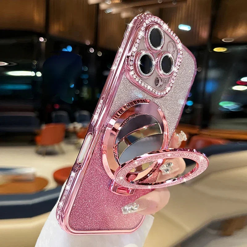 Luxury Jewelled Case For iPhone 16 11 12 13 14 15 Pro Max Glitter Mirror  Bracket Bumper Cover