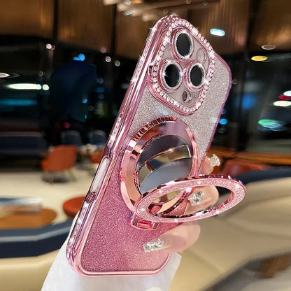 Luxury Jewelled Case For iPhone 16 11 12 13 14 15 Pro Max Glitter Mirror  Bracket Bumper Cover