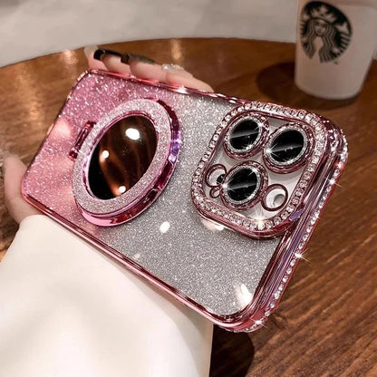 Luxury Jewelled Case For iPhone 16 11 12 13 14 15 Pro Max Glitter Mirror  Bracket Bumper Cover