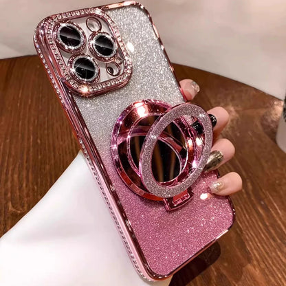 Luxury Jewelled Case For iPhone 16 11 12 13 14 15 Pro Max Glitter Mirror  Bracket Bumper Cover