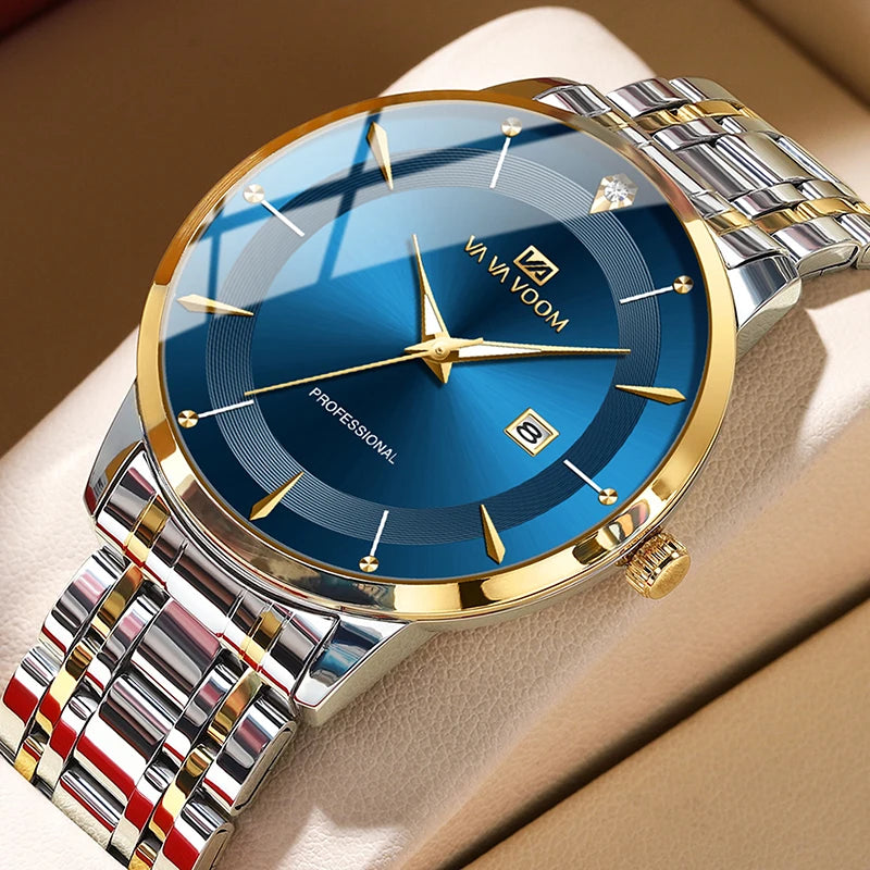 UTHAI Men's Watch Fashion Trend Calendar Waterproof Night Light Business Stainless Steel Strap Quartz Watch Clock Gift