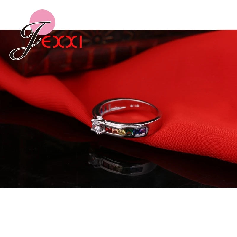 Band Jewerly Fashion 925 Sterling Silver Wedding Rings For Women Colored CZ Crystal Elegant Engagement Party Ring Anel