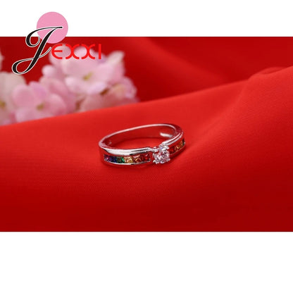 Band Jewerly Fashion 925 Sterling Silver Wedding Rings For Women Colored CZ Crystal Elegant Engagement Party Ring Anel