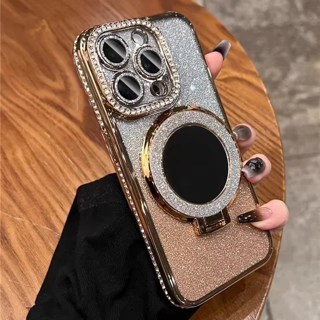 Luxury Jewelled Case For iPhone 16 11 12 13 14 15 Pro Max Glitter Mirror  Bracket Bumper Cover