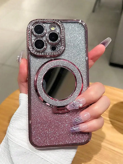 Luxury Jewelled Case For iPhone 16 11 12 13 14 15 Pro Max Glitter Mirror  Bracket Bumper Cover