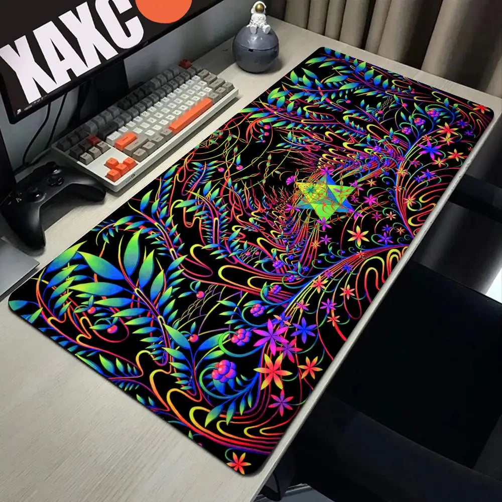 Trippy Psychedelic Weed Large Gaming Mouse Pad Computer Mousepad PC Gamer Mouse Mat Laptop Mouse Carpet Keyboard Mat Desk Pad