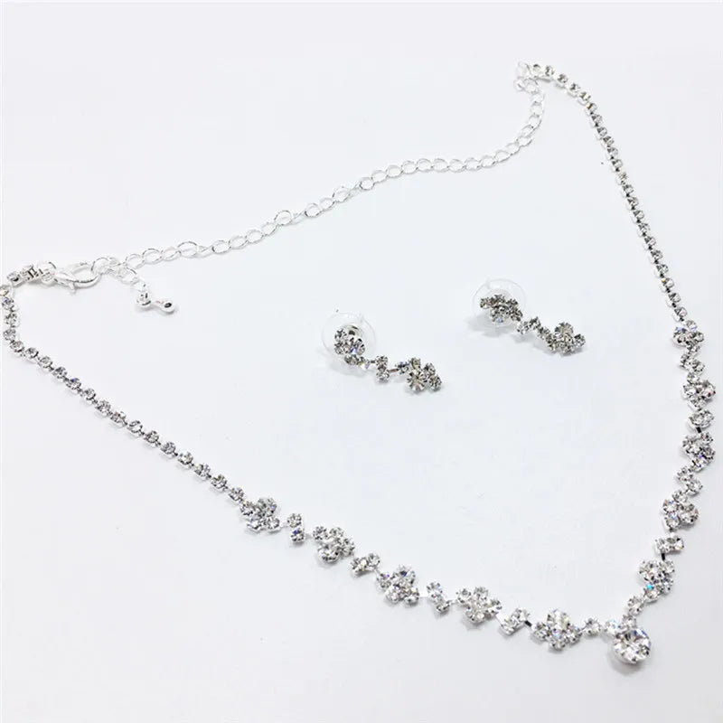 Wedding Bridal Jewelry Jewellery Silver Bridesmaid Crystal Necklace Earrings Set