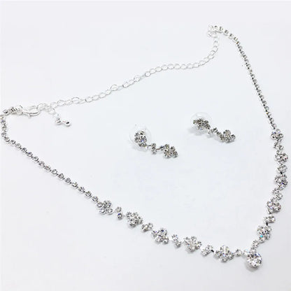 Wedding Bridal Jewelry Jewellery Silver Bridesmaid Crystal Necklace Earrings Set