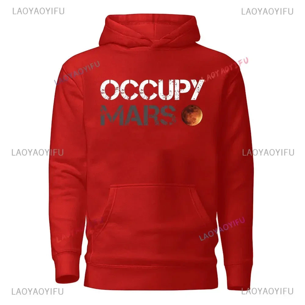 Casual Occupy Mars Minimal Design Printed Hoodies Men Sweatshirt Top Tee SpaceX Elon Musk Autumn and Winter Long-sleeved Sweater