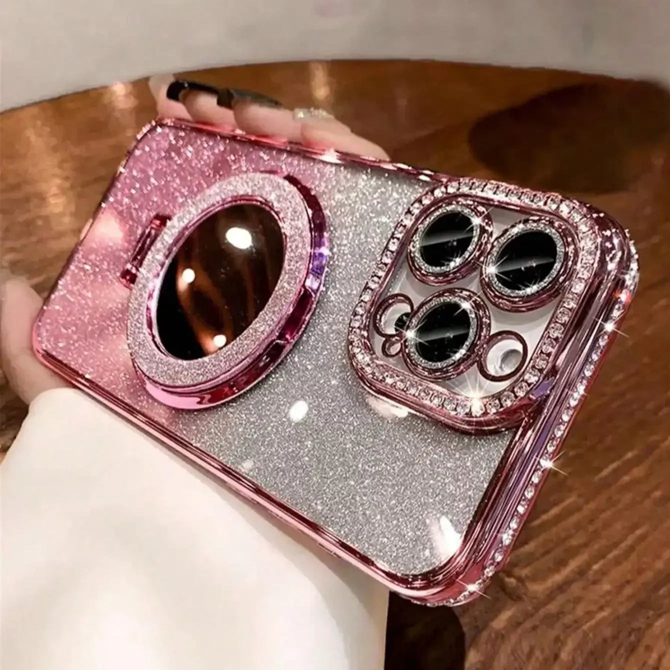 Luxury Jewelled Case For iPhone 16 11 12 13 14 15 Pro Max Glitter Mirror  Bracket Bumper Cover