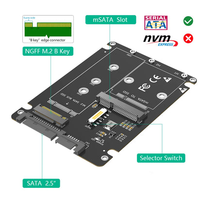 High Speed SATA Convertor  HDD Enclosure 2 in 1 M.2 NGFF/MSATA to SATA Adapter Card Support 30/42/60/80mm SSD