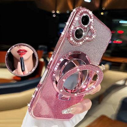 Luxury Jewelled Case For iPhone 16 11 12 13 14 15 Pro Max Glitter Mirror  Bracket Bumper Cover