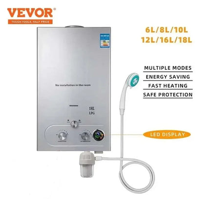 VEVOR 6L-18L Propane Gas Tankless Water Heater, Bathroom heating instant,Outdoors Water Heater Boiler Car Camping
