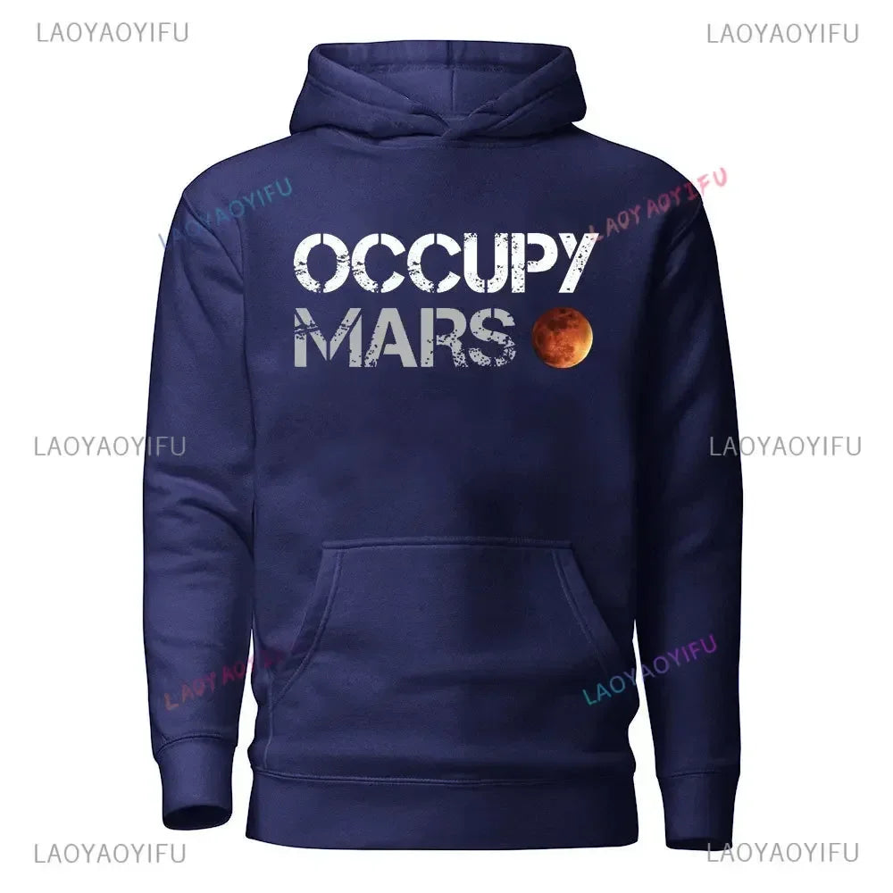 Casual Occupy Mars Minimal Design Printed Hoodies Men Sweatshirt Top Tee SpaceX Elon Musk Autumn and Winter Long-sleeved Sweater