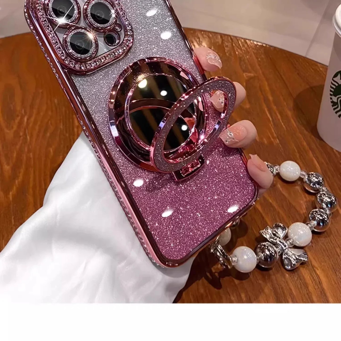 Luxury Jewelled Case For iPhone 16 11 12 13 14 15 Pro Max Glitter Mirror  Bracket Bumper Cover