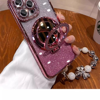 Luxury Jewelled Case For iPhone 16 11 12 13 14 15 Pro Max Glitter Mirror  Bracket Bumper Cover