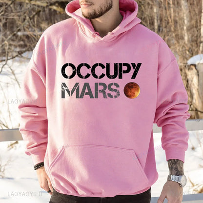 Casual Occupy Mars Minimal Design Printed Hoodies Men Sweatshirt Top Tee SpaceX Elon Musk Autumn and Winter Long-sleeved Sweater