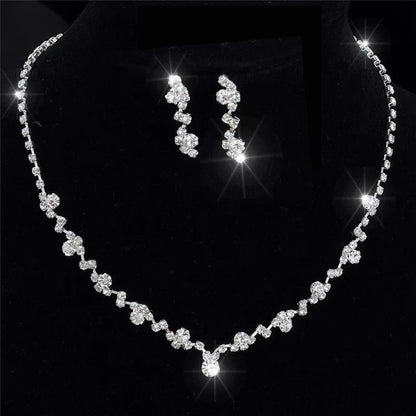 Wedding Bridal Jewelry Jewellery Silver Bridesmaid Crystal Necklace Earrings Set