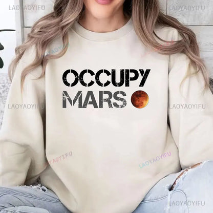Casual Occupy Mars Minimal Design Printed Hoodies Men Sweatshirt Top Tee SpaceX Elon Musk Autumn and Winter Long-sleeved Sweater