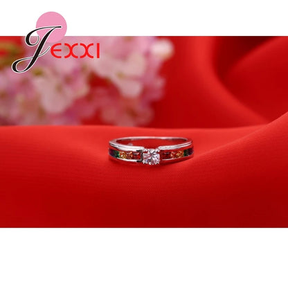 Band Jewerly Fashion 925 Sterling Silver Wedding Rings For Women Colored CZ Crystal Elegant Engagement Party Ring Anel