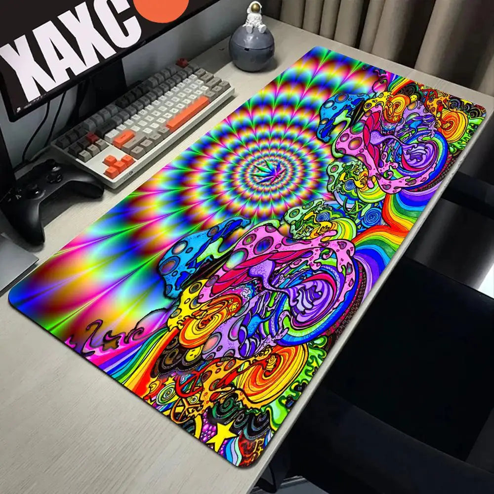 Trippy Psychedelic Weed Large Gaming Mouse Pad Computer Mousepad PC Gamer Mouse Mat Laptop Mouse Carpet Keyboard Mat Desk Pad