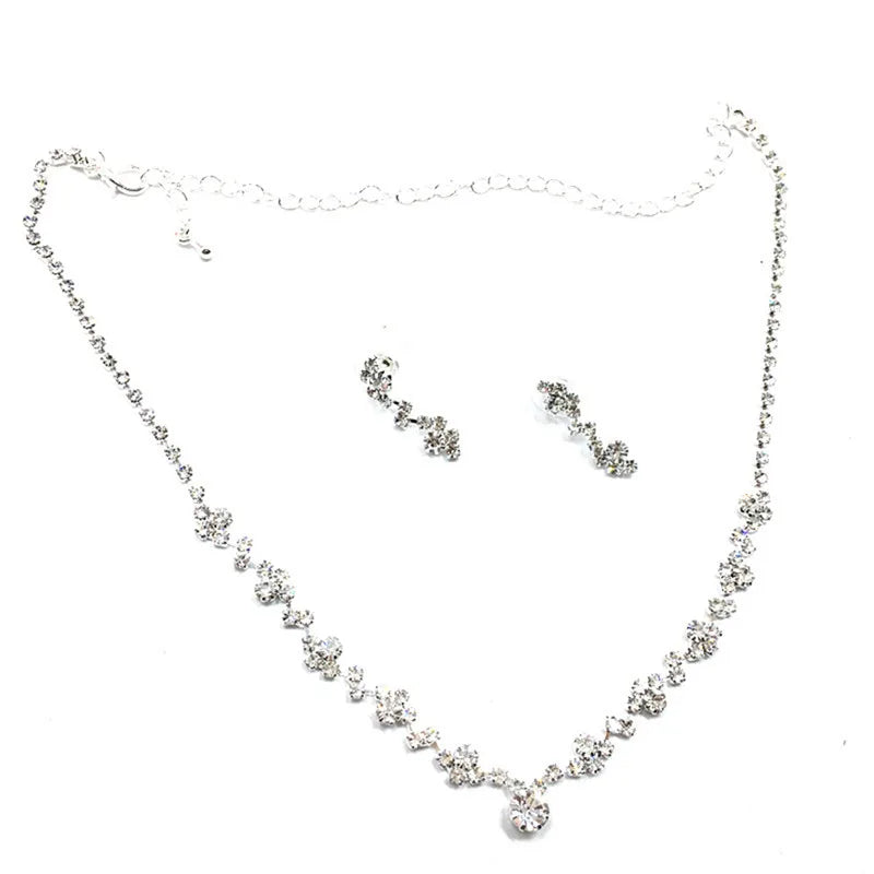 Wedding Bridal Jewelry Jewellery Silver Bridesmaid Crystal Necklace Earrings Set