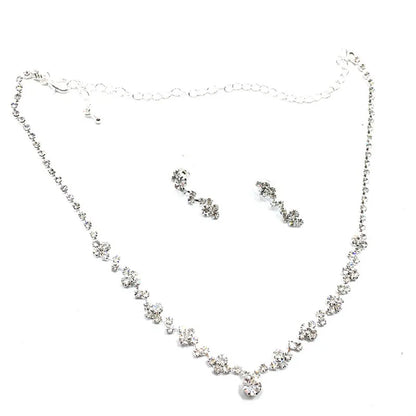 Wedding Bridal Jewelry Jewellery Silver Bridesmaid Crystal Necklace Earrings Set