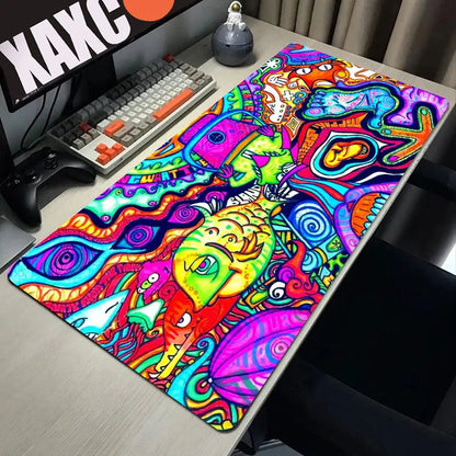 Trippy Psychedelic Weed Large Gaming Mouse Pad Computer Mousepad PC Gamer Mouse Mat Laptop Mouse Carpet Keyboard Mat Desk Pad