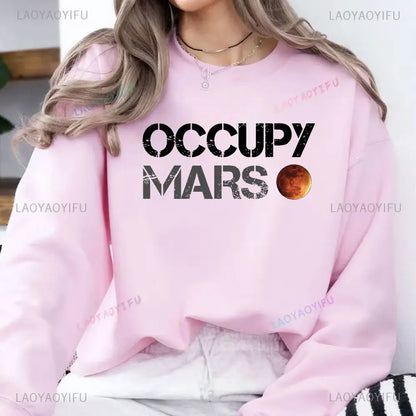 Casual Occupy Mars Minimal Design Printed Hoodies Men Sweatshirt Top Tee SpaceX Elon Musk Autumn and Winter Long-sleeved Sweater