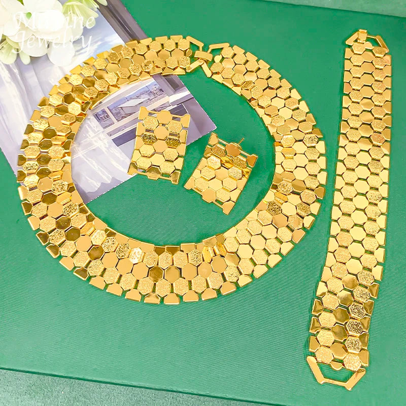 Italian Jewellery Set Vintage Necklace Earrings Bracelet Sets 18K Gold Plated Jewelry Set for Women Bridal Wedding Party Gifts