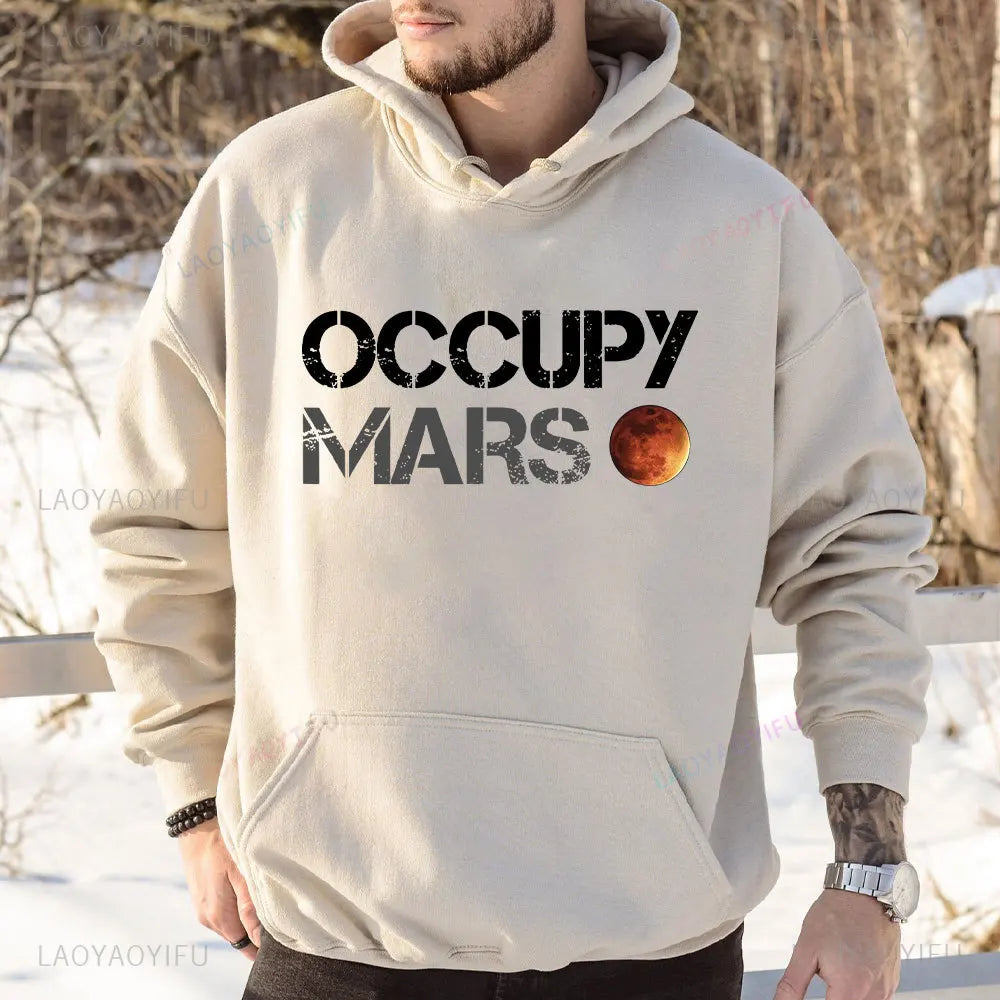 Casual Occupy Mars Minimal Design Printed Hoodies Men Sweatshirt Top Tee SpaceX Elon Musk Autumn and Winter Long-sleeved Sweater