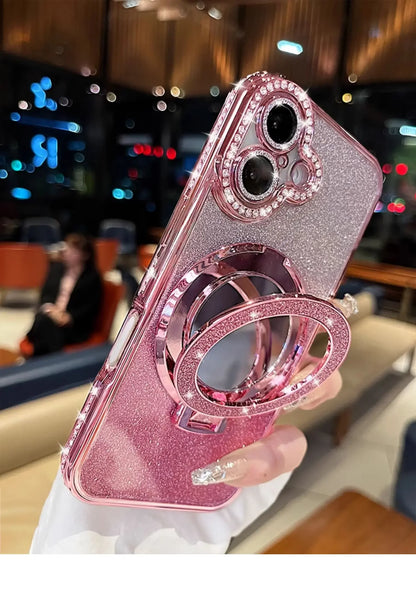 Luxury Jewelled Case For iPhone 16 11 12 13 14 15 Pro Max Glitter Mirror  Bracket Bumper Cover