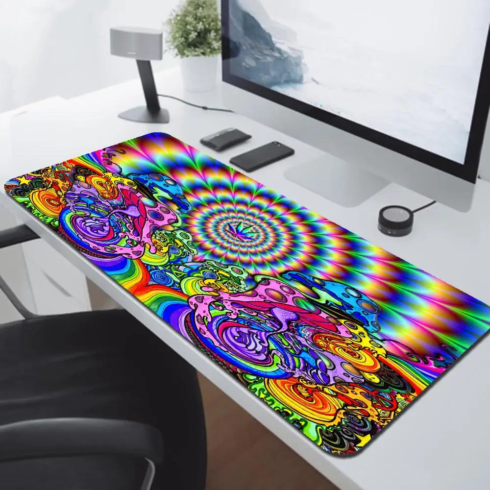 Trippy Psychedelic Weed Large Gaming Mouse Pad Computer Mousepad PC Gamer Mouse Mat Laptop Mouse Carpet Keyboard Mat Desk Pad