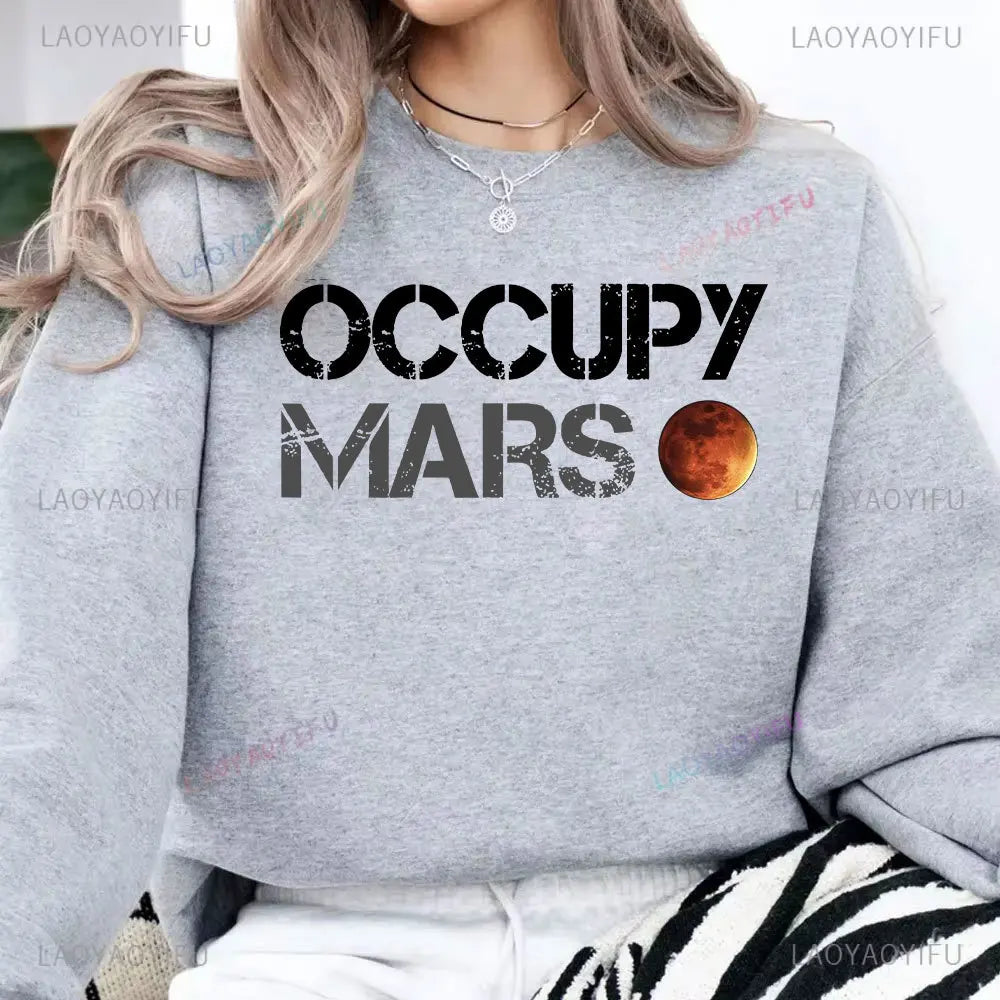Casual Occupy Mars Minimal Design Printed Hoodies Men Sweatshirt Top Tee SpaceX Elon Musk Autumn and Winter Long-sleeved Sweater