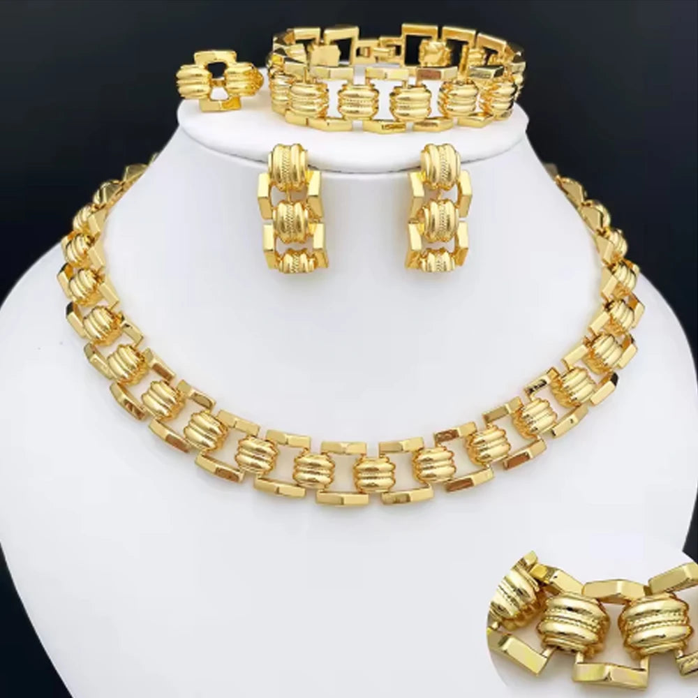 High Quality Jewellery Set For Women Dubai Nigeria Party Jewelry Necklace Earrings Bracelet And Ring Wedding Party Gift