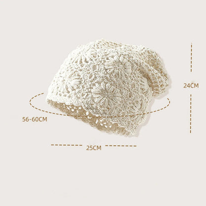 Women's Knitted Hats Japanese Handmade Woven Solid Color Simple Fashionable Sweet Verstaile Hats Hollowed Out Retro Pile Hats