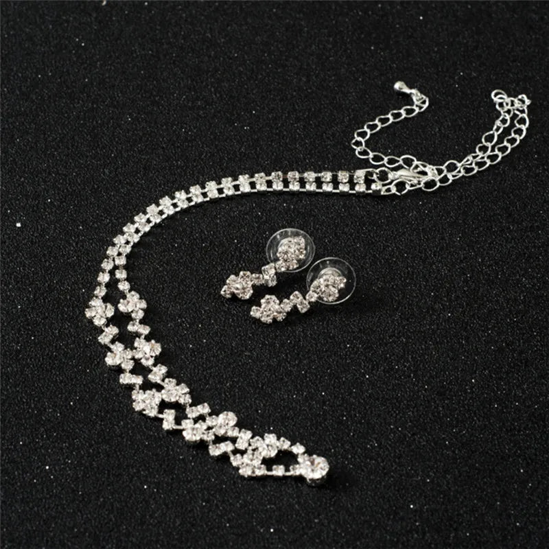 Wedding Bridal Jewelry Jewellery Silver Bridesmaid Crystal Necklace Earrings Set