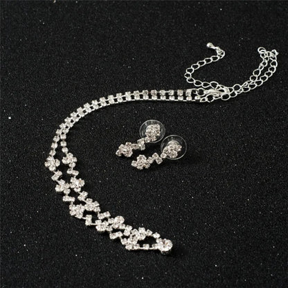 Wedding Bridal Jewelry Jewellery Silver Bridesmaid Crystal Necklace Earrings Set