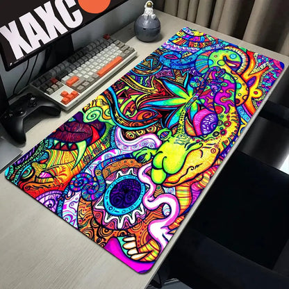 Trippy Psychedelic Weed Large Gaming Mouse Pad Computer Mousepad PC Gamer Mouse Mat Laptop Mouse Carpet Keyboard Mat Desk Pad