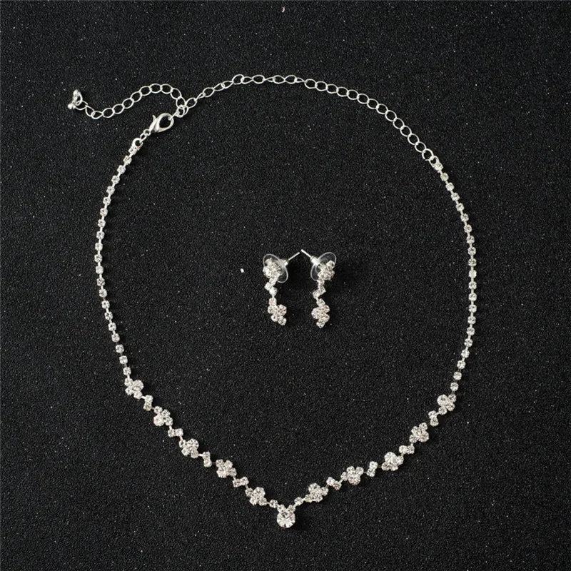 Wedding Bridal Jewelry Jewellery Silver Bridesmaid Crystal Necklace Earrings Set