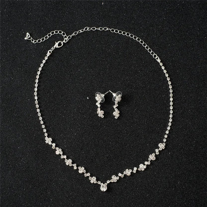 Wedding Bridal Jewelry Jewellery Silver Bridesmaid Crystal Necklace Earrings Set